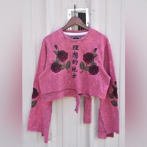 Pink cropped Upcycled crew neck